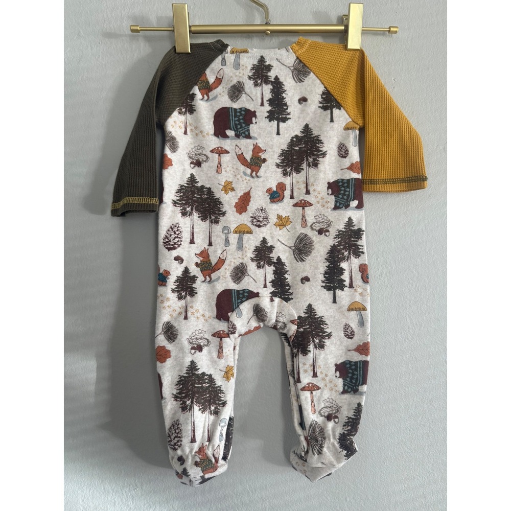 Mud Pie Woodland Sleeper Infant 0-3M Forest Animal Footed OnePiece Fox brown - Picture 2 of 5